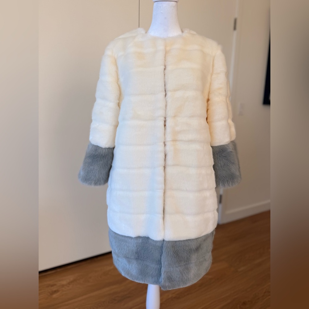 Ted Baker Cream and Gray Fur Coat
